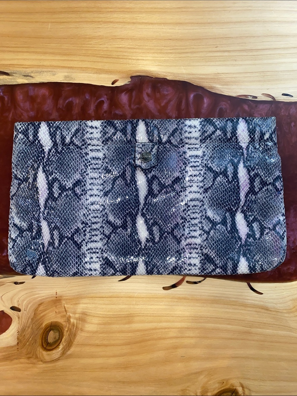 Lodis EUC Purple/Navy & Black Snakeskin Clutch